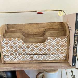 Carved wood letter organizer holder